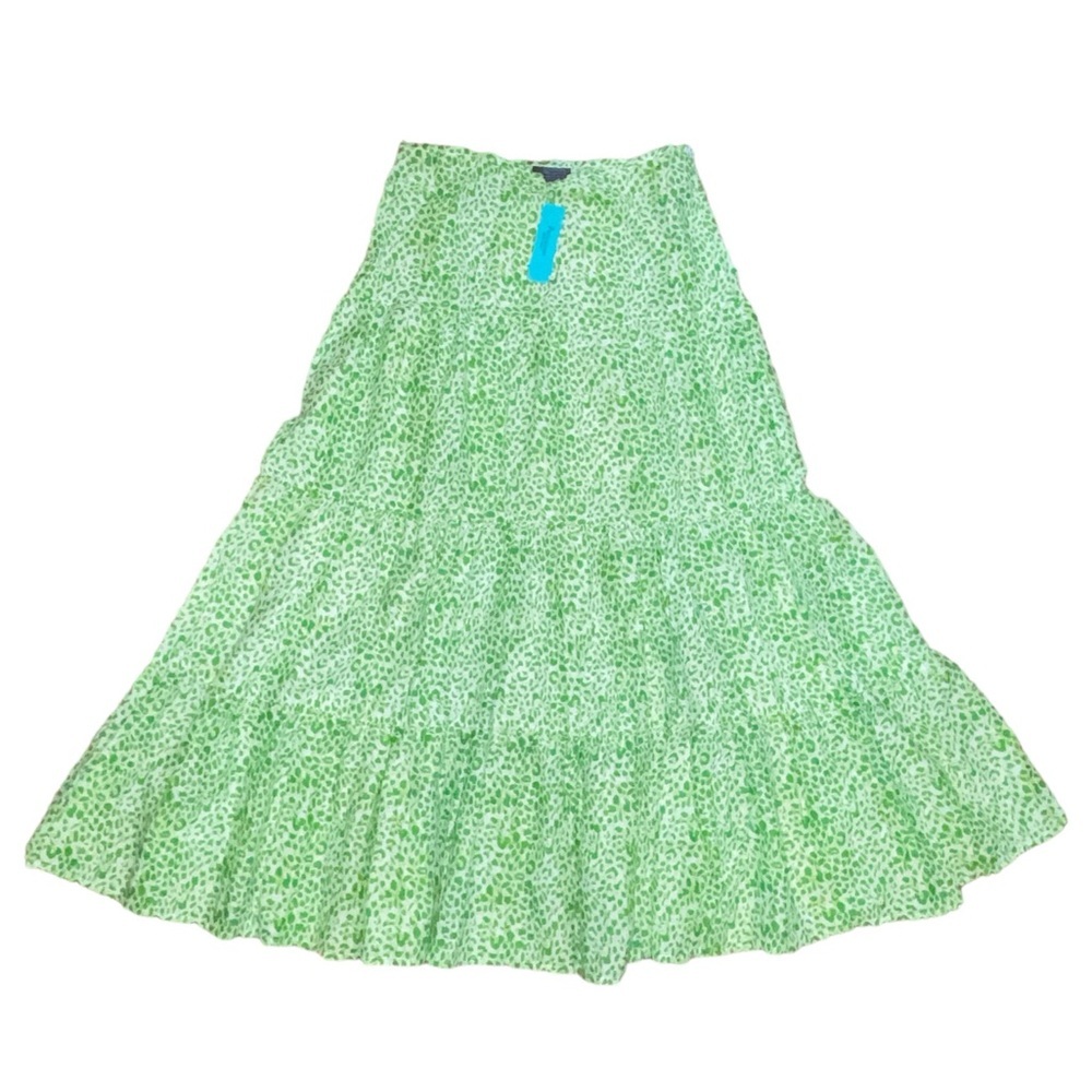 Persaman New York Size Small Green Leopard Tiered Maxi Skirt NWT